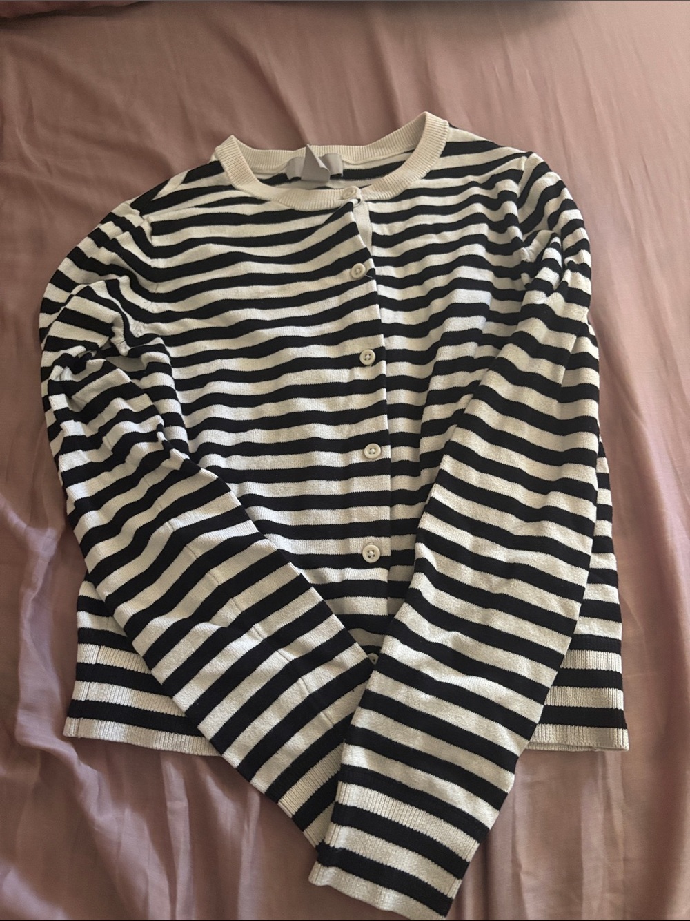 H&M Black and White Striped Button-Up Cardigan